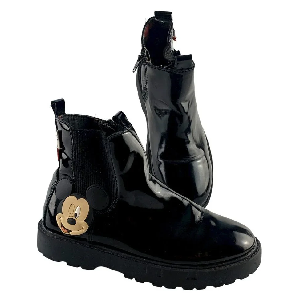 ZARA‎ X DISNEY Faux Patent Leather Zip Rain Boots